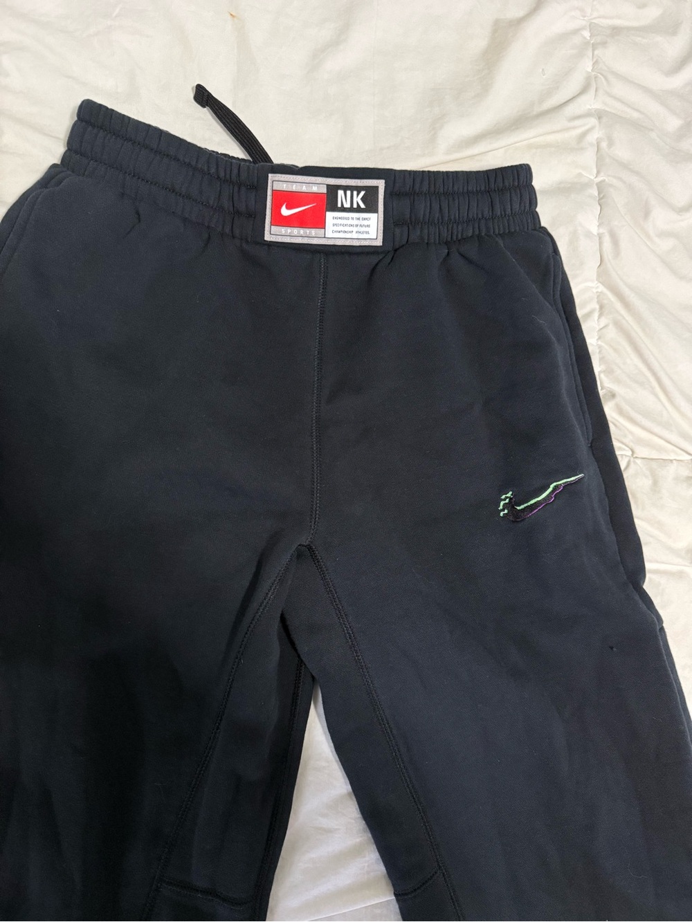 Nike Black Kids Sweatpants with Neon Accent Swoosh